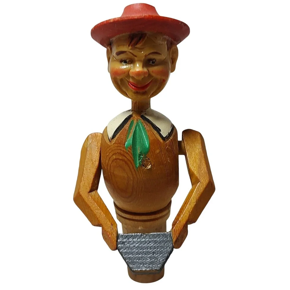 Vintage Wooden Wine Bottle Topper Hand Carved Painted Made In Italy‎ Back Lever